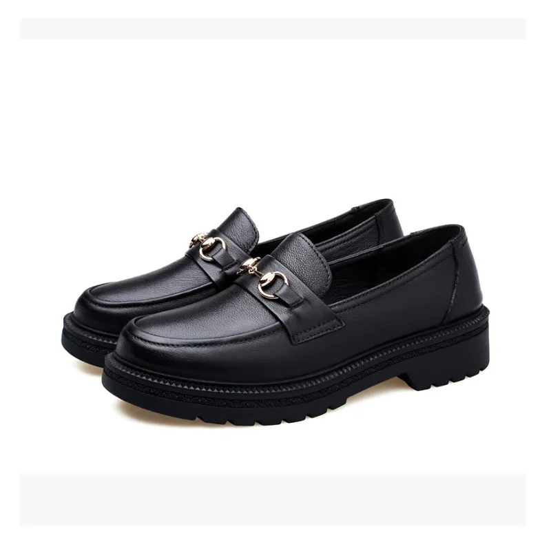 DILIKAN Women's Casual Leather Shoes Loafers Platform Women's Black-2