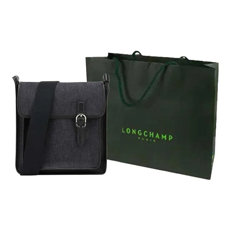LONGCHAMP Cotton Crossbody Bag Shoulder Bag Unisex Black-9