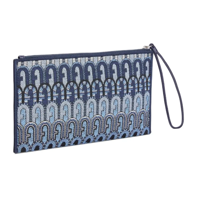 Furla Jacquard Leather Clutch Women's Blue-1