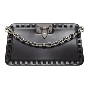 Valentino ROCKSTUD Calfskin Clutch Women's Black