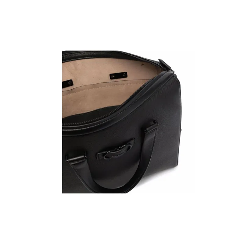 FERRAGAMO Grained Leather Briefcase Handheld Handbag Shoulder Bag Crossbody Bag Men's Black-2