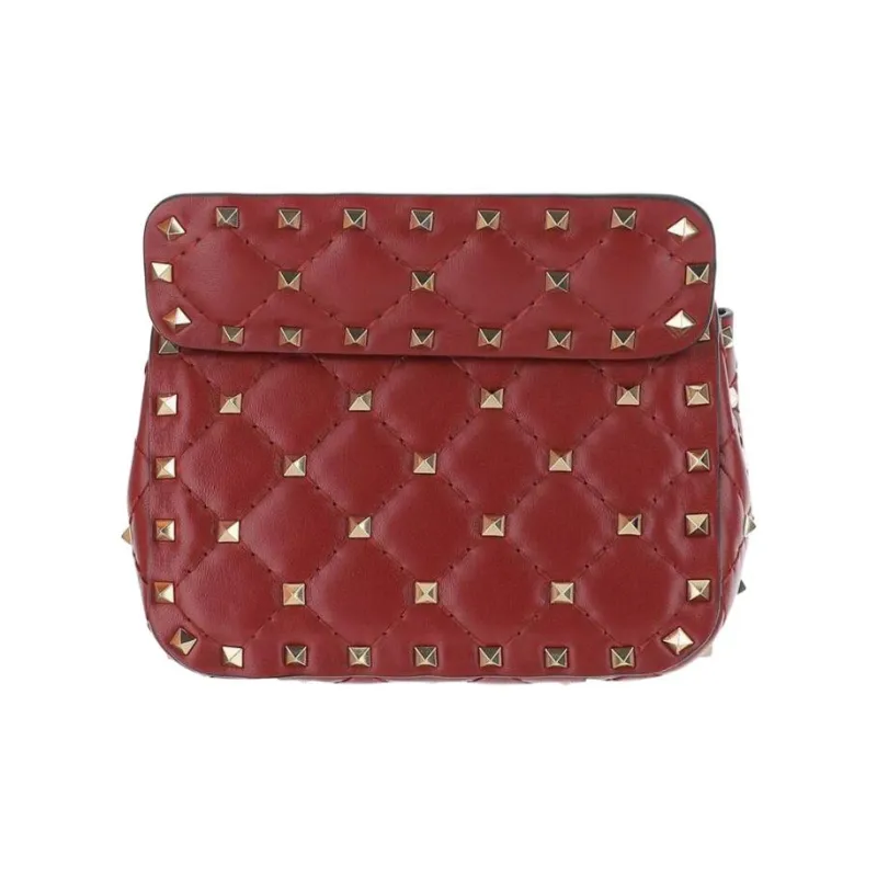Valentino ROCKSTUD SPIKE Sheepskin Handheld Shoulder Bag Crossbody Bag Mini Women's Red-2