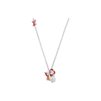 LOUIS VUITTON Silver Metal Enamel Necklaces Men's Silver