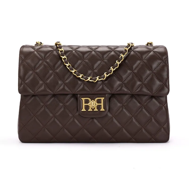 ROBERTA DI CAMERINO Sheepskin Chain Diamond Pattern Bag Small Square Bag Shoulder Bag Medium Size Women's Black/Coffee-6