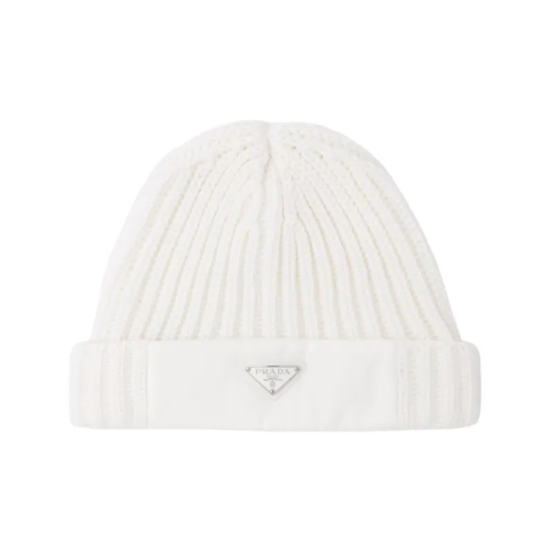 PRADA Wool Recycled Nylon Beanies Men's White-0