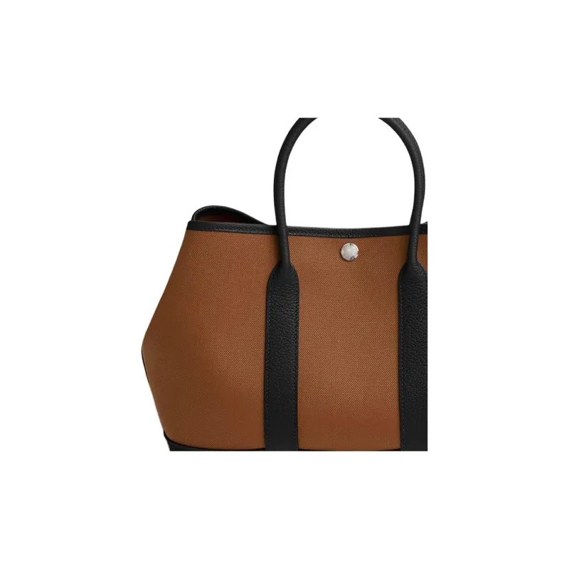 HERMES Garden Party Canvas With Negonda Calfskin Garden Bag Handbag Women's 34 Fauve Light Tawny & 89 Noir Black-3