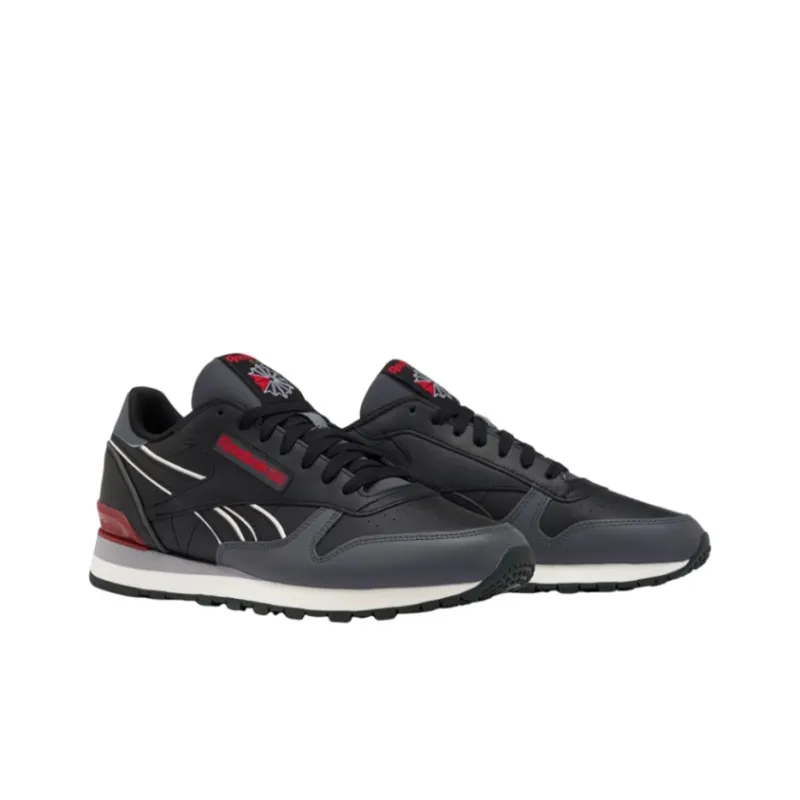 Reebok Classic Leather CLIP Cushioning Wear Resistant Low Top Running Shoes Unisex Black Red-2