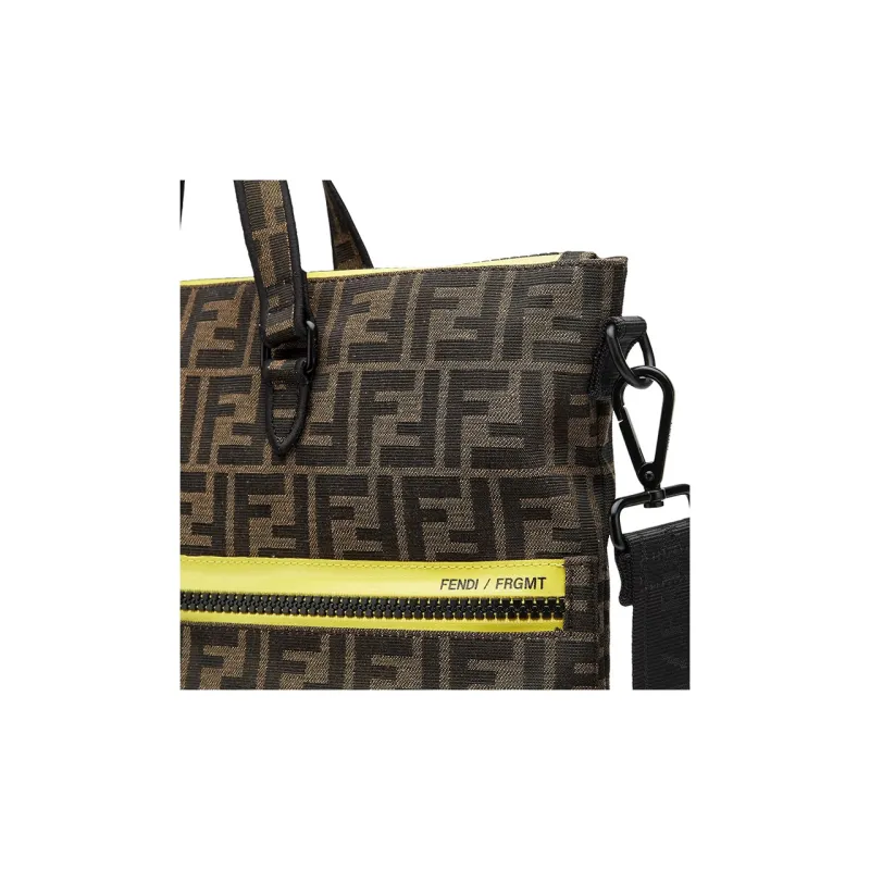 FENDI FRGMT Junya Ito Collaboration Polyester Blended Cotton Handbag Shoulder Bag Crossbody Bag Men's Brown-4