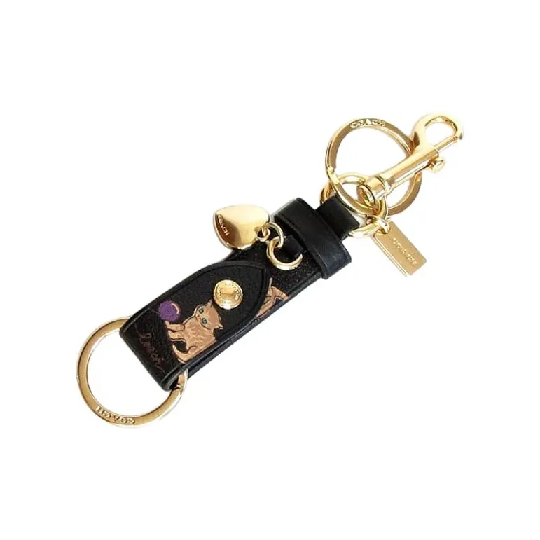 COACH Leather Heart Bag Accessory Women's Black Gold-3