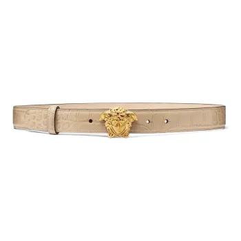 VERSACE Crocodile Pattern Embossed Design Smooth Buckle Leather Belts Women's Brown Width: 3CM