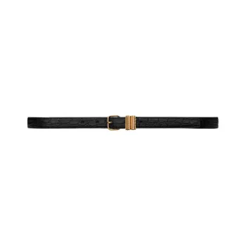 SAINT LAURENT Crocodile Pattern Embossed Pin Buckle Leather Belts Women's Black
