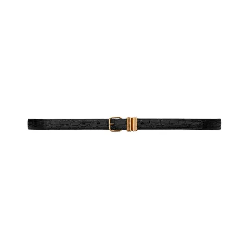 SAINT LAURENT Crocodile Pattern Embossed Pin Buckle Leather Belts Women's Black