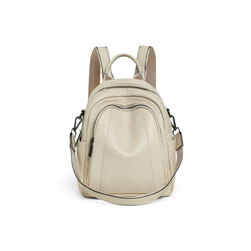 COMELY Cow Leather With Synthetic Leather One Shoulder Backpack Medium Size Women's White/Black-1
