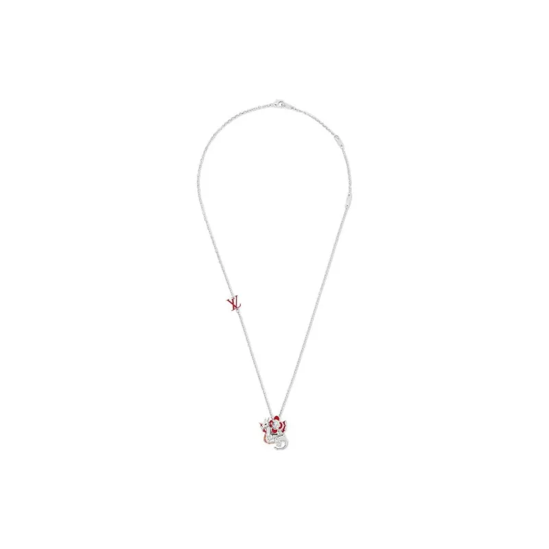 LOUIS VUITTON Silver Metal Enamel Necklaces Men's Silver-3