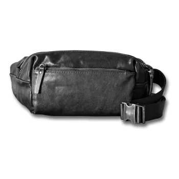 Back Step Top Grain Vegetable Tanned Cow Leather Genuine Leather Crossbody Bags Sling Bags Regular Unisex Black