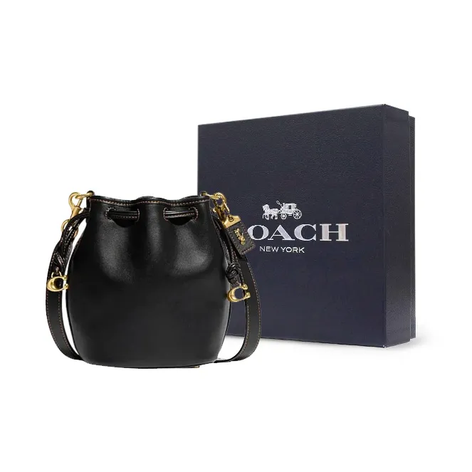 COACH Camila Cow Leather Bucket Bag, Shoulder Bag, Crossbody Bag Trumpets Women's Black-5