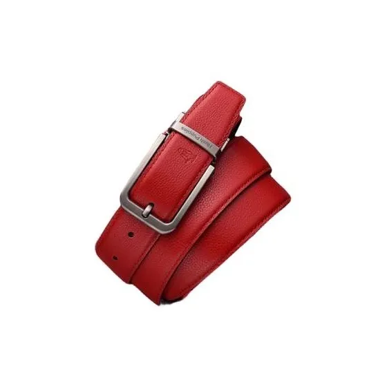 Hush Puppies Red Belt Top Grain Cow Leather Pin Buckle Leather Belts Men's Width 3.4cm-4