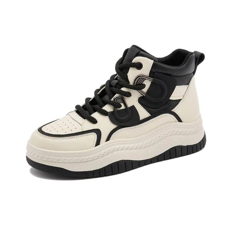 Milan Love Song Wear-Resistant Lightweight Height Increasing High-Top Skateboard Shoes Women's Beige Black-1