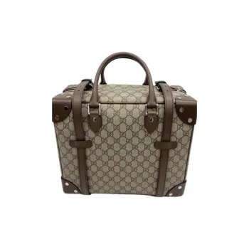 GUCCI Genuine Leather Travel Bag Unisex Beige & Brown