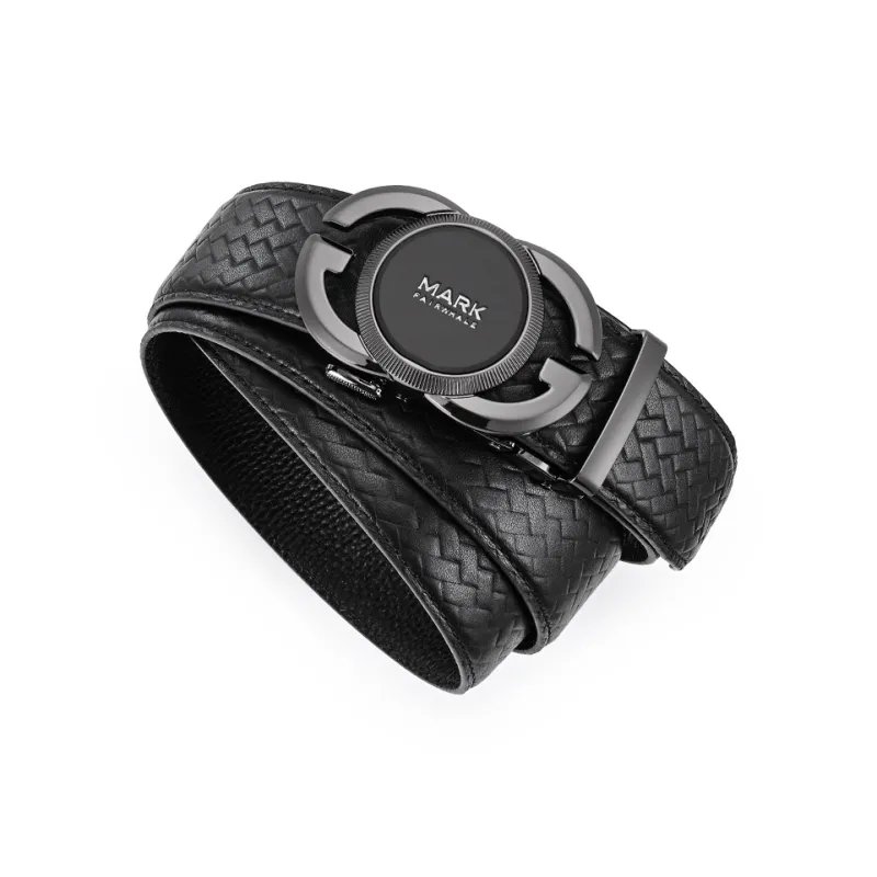 FAIRWHALE Genuine Leather Woven Pattern Top Grain Cow Leather Belt Men's Width 3.5CM-4
