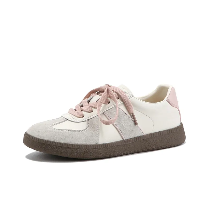 BELLALILY German Army Trainers Lightweight And Breathable Low Top Skateboard Shoes 2.5cm Women's Pink-1