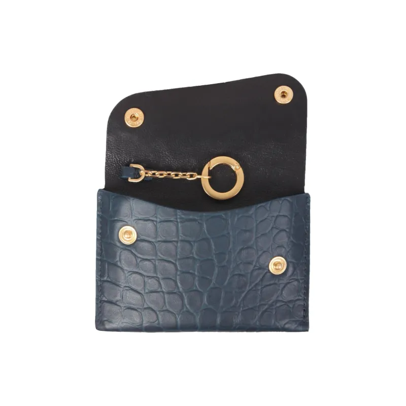 Il Bisonte Cow Leather Card Holder Women's Blue-3