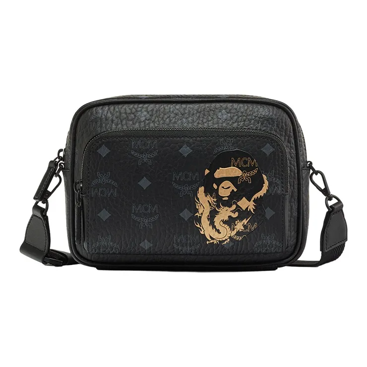 MCM × BAPE AREN LNY Visetos Leather One Shoulder Crossbody Fanny Pack Unisex Black-0