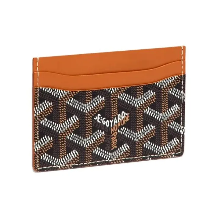 GOYARD Saint-Sulpice Canvas With Calfskin Card Clip Card Holder Unisex Brown/White/Blue Striped-1