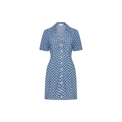 URBAN REVIVO Short-Sleeved Dresses Women's Blue Check