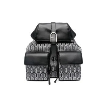 Furla Fabric With Calfskin Backpack Unisex Black & Multicolor