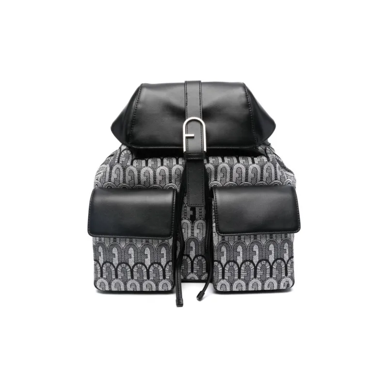 Furla Fabric With Calfskin Backpack Unisex Black & Multicolor-0
