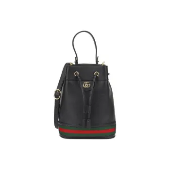 GUCCI Cow Leather Bucket Bags Shoulder Bag Crossbody Bag Handbag Small Size Women's Black