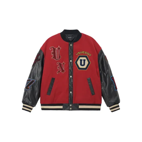 UNVESNO Puffer Jackets Unisex Flame Red/Black Leather