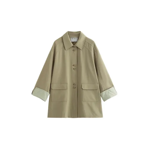 Initial language Trench Coats Women's Khaki Green