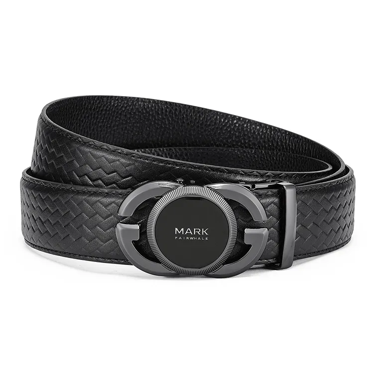 FAIRWHALE Genuine Leather Woven Pattern Top Grain Cow Leather Belt Men's Width 3.5CM-0