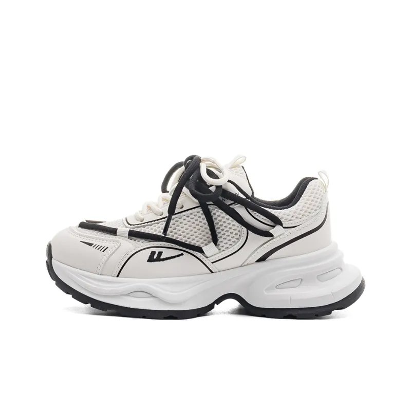 Warrior Abrasion Resistant Height Increasing Low Top Chunky Sneakers Women's White Black-0