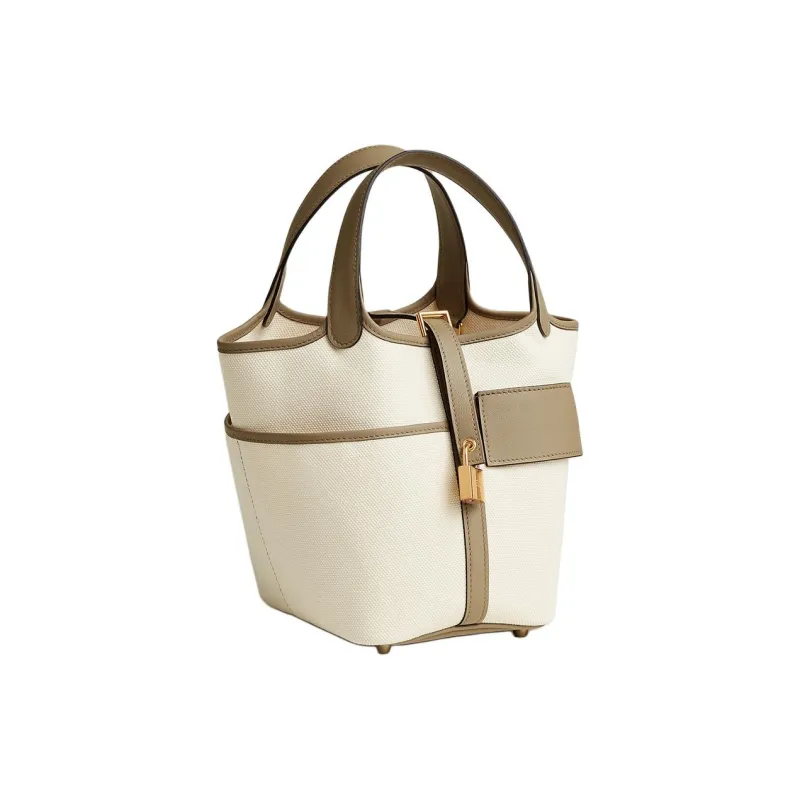HERMES Picotin Lock Goeland Canvas And Swift Calfskin Basket Bag Handbag Women's Light Beige & Marfa Beige-1