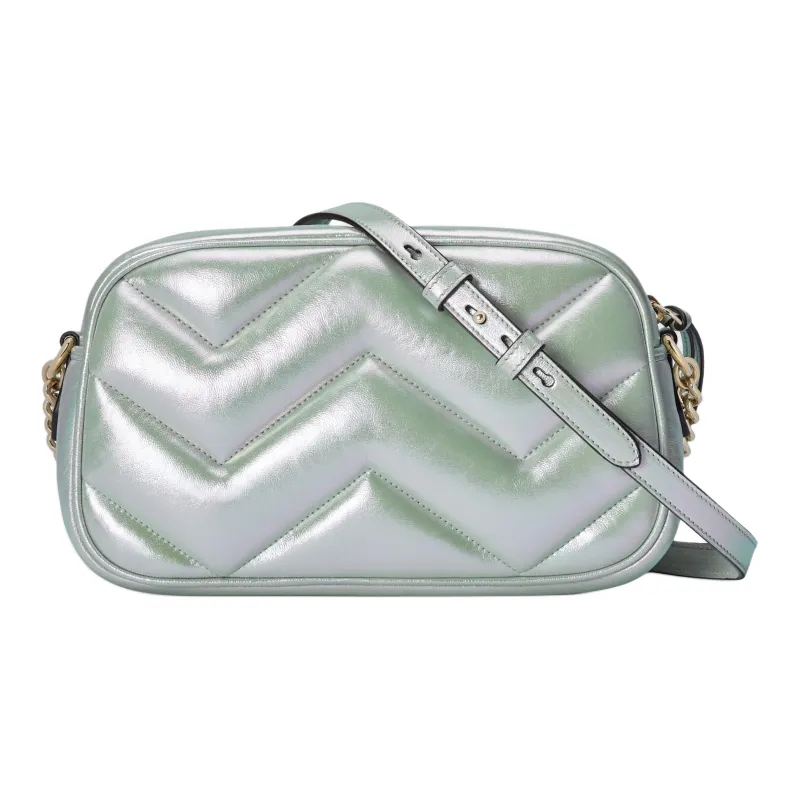 GUCCI GG Marmont Leather Crossbody Bag, Shoulder Bag Women's Green Rainbow-3