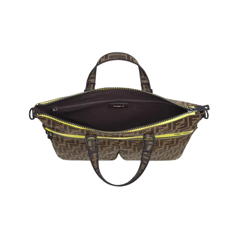 FENDI FRGMT Junya Ito Collaboration Polyester Blended Cotton Handbag Shoulder Bag Crossbody Bag Men's Brown-3