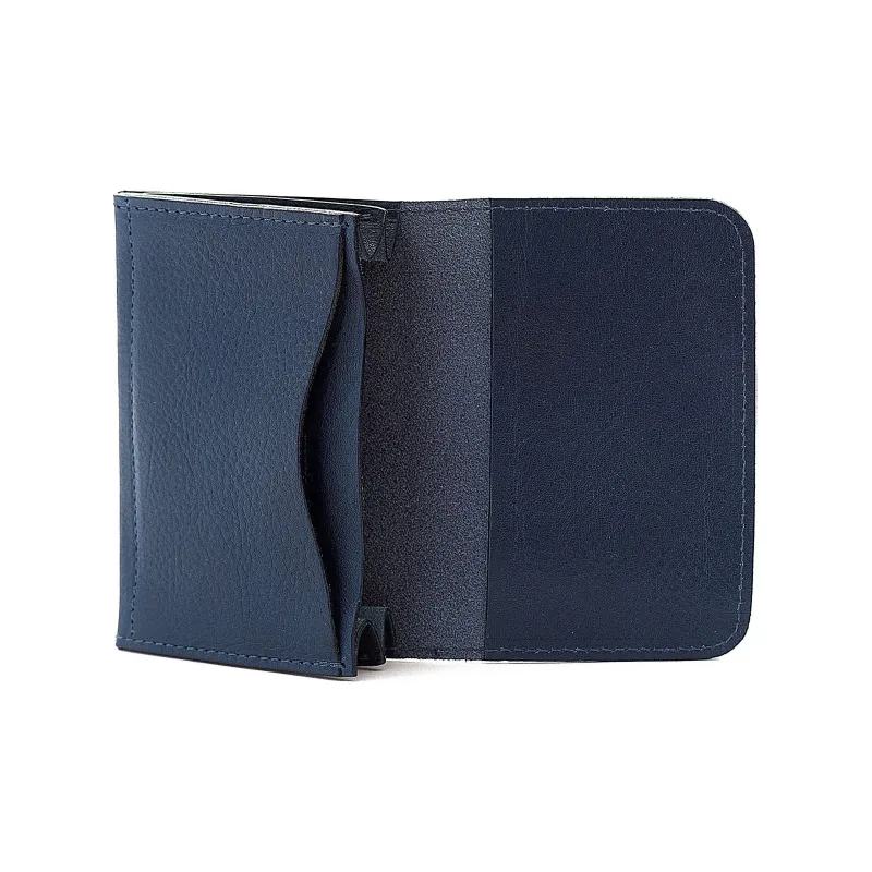 Il Bisonte Cow Leather Wallet, Card Holder Unisex Blue-4