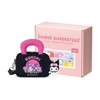 Zgo Sanrio Kulomi Polyester Box Crossbody Handbag, Camera Storage Bag Trumpets Women's Black Pink