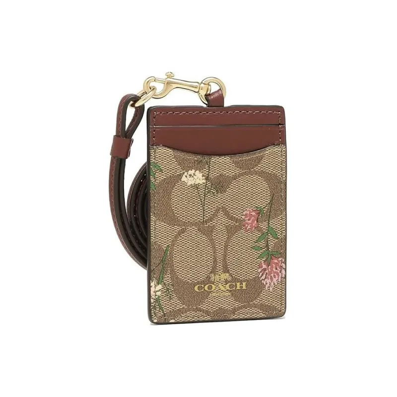 COACH Canvas And Smooth Leather Card Clip Card Holder Women's Morandi Color-3