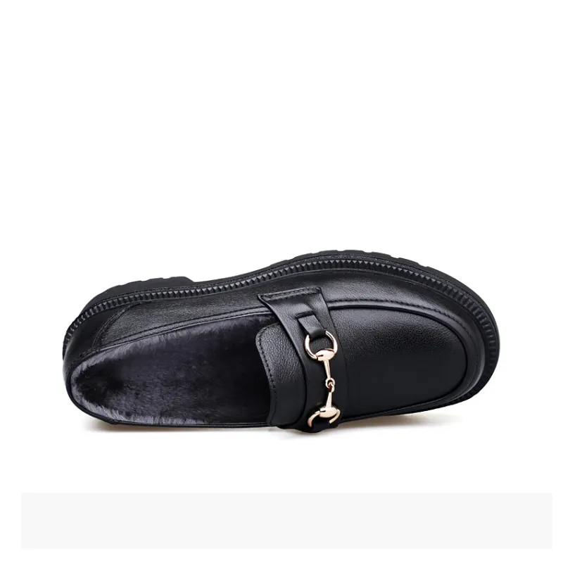 DILIKAN Women's Casual Leather Shoes Loafers Platform Women's Black-17