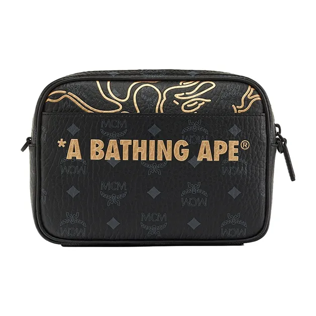 MCM × BAPE AREN LNY Visetos Leather One Shoulder Crossbody Fanny Pack Unisex Black-2
