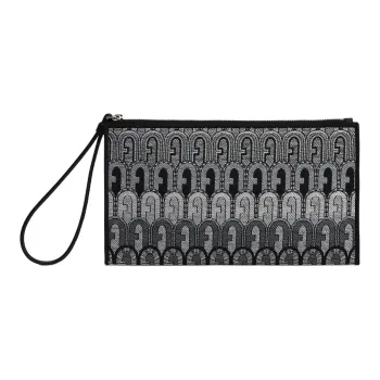Furla Opportunity Fabric With Leather Clutch Women's Black & Gray