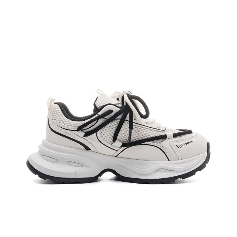 Warrior Abrasion Resistant Height Increasing Low Top Chunky Sneakers Women's White Black-1