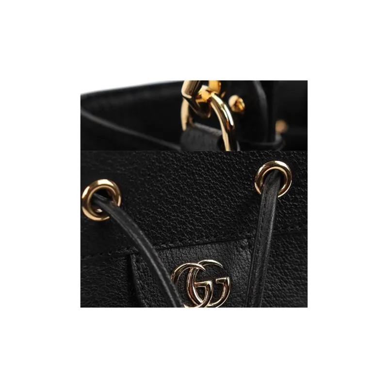 GUCCI Cow Leather Bucket Bags Shoulder Bag Crossbody Bag Handbag Small Size Women's Black-10