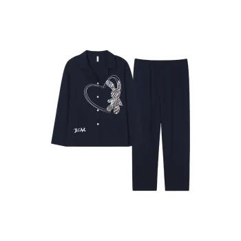 Sha Qian Pajama Set Spring And Fall Season Women's Royal Blue