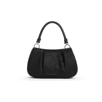 CHARLES&KEITH Satin Fabric Zip Closure Handbag Shoulder Bag Crossbody Bag Small Size Women's Black/Pink