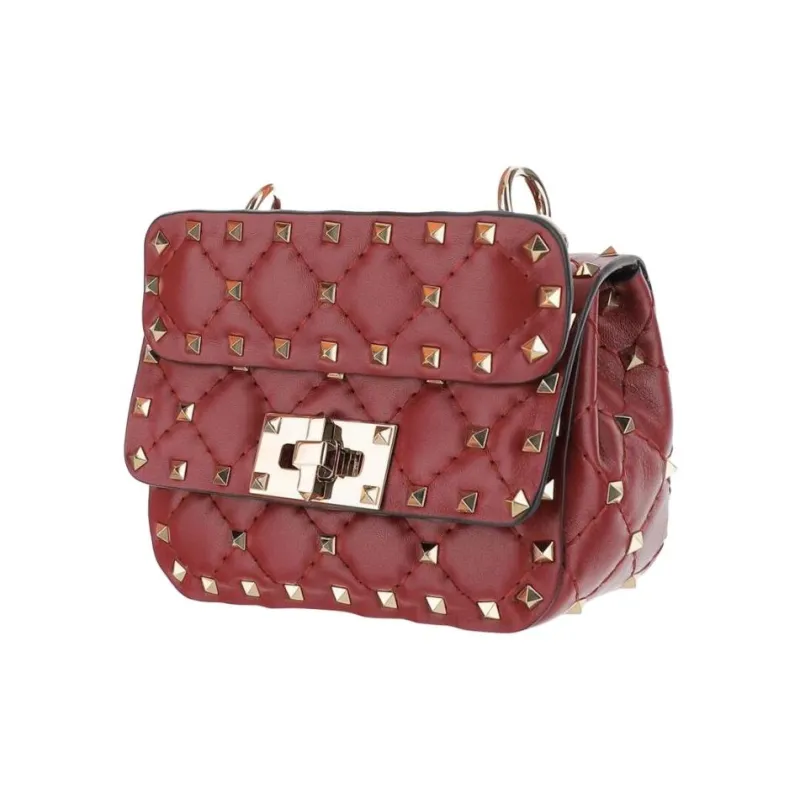 Valentino ROCKSTUD SPIKE Sheepskin Handheld Shoulder Bag Crossbody Bag Mini Women's Red-1